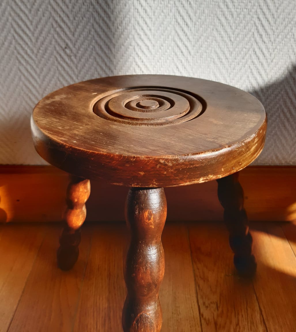 Turned wooden tripod stool