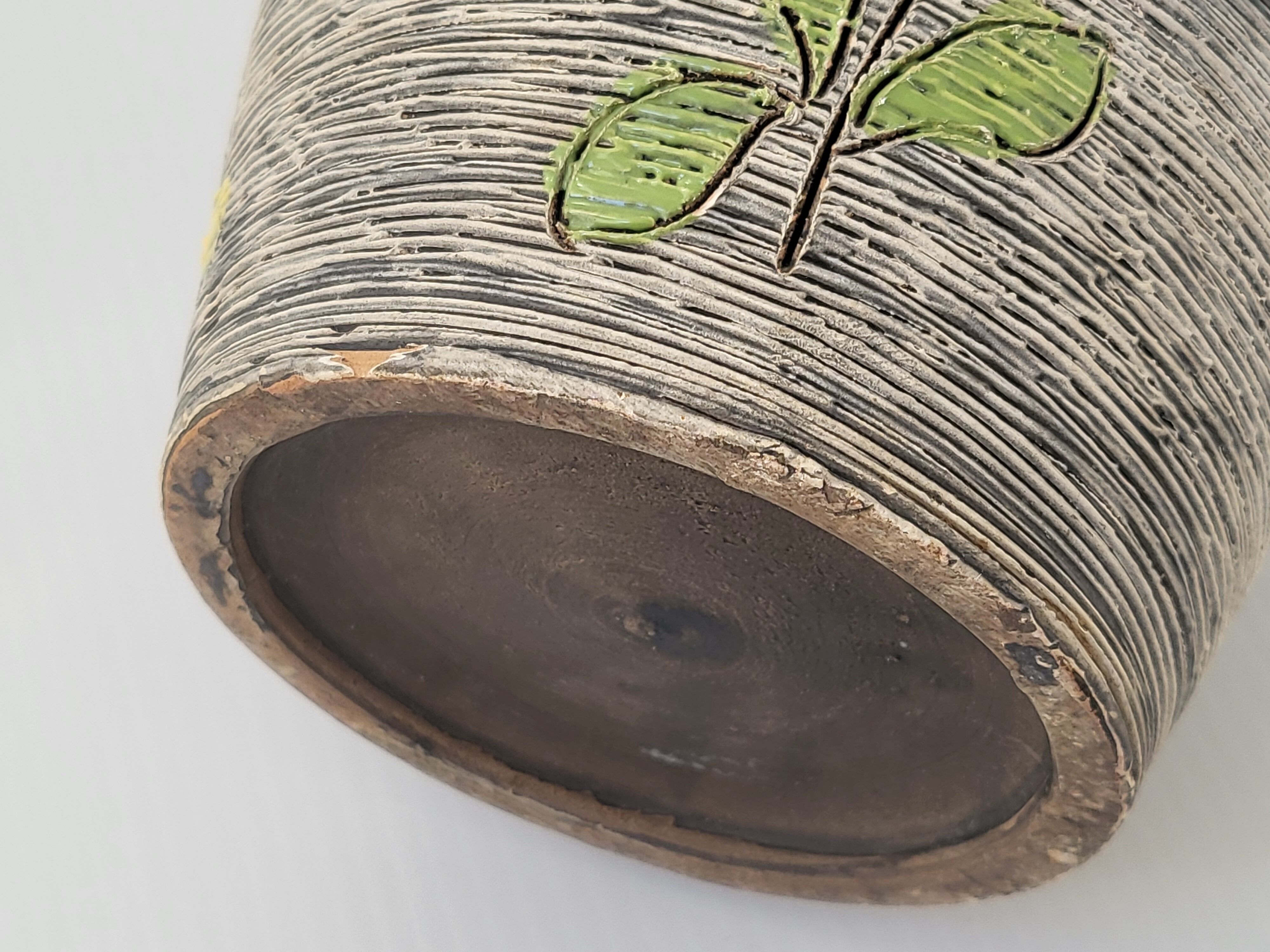 Vintage vase 1950 ceramic flowers relief