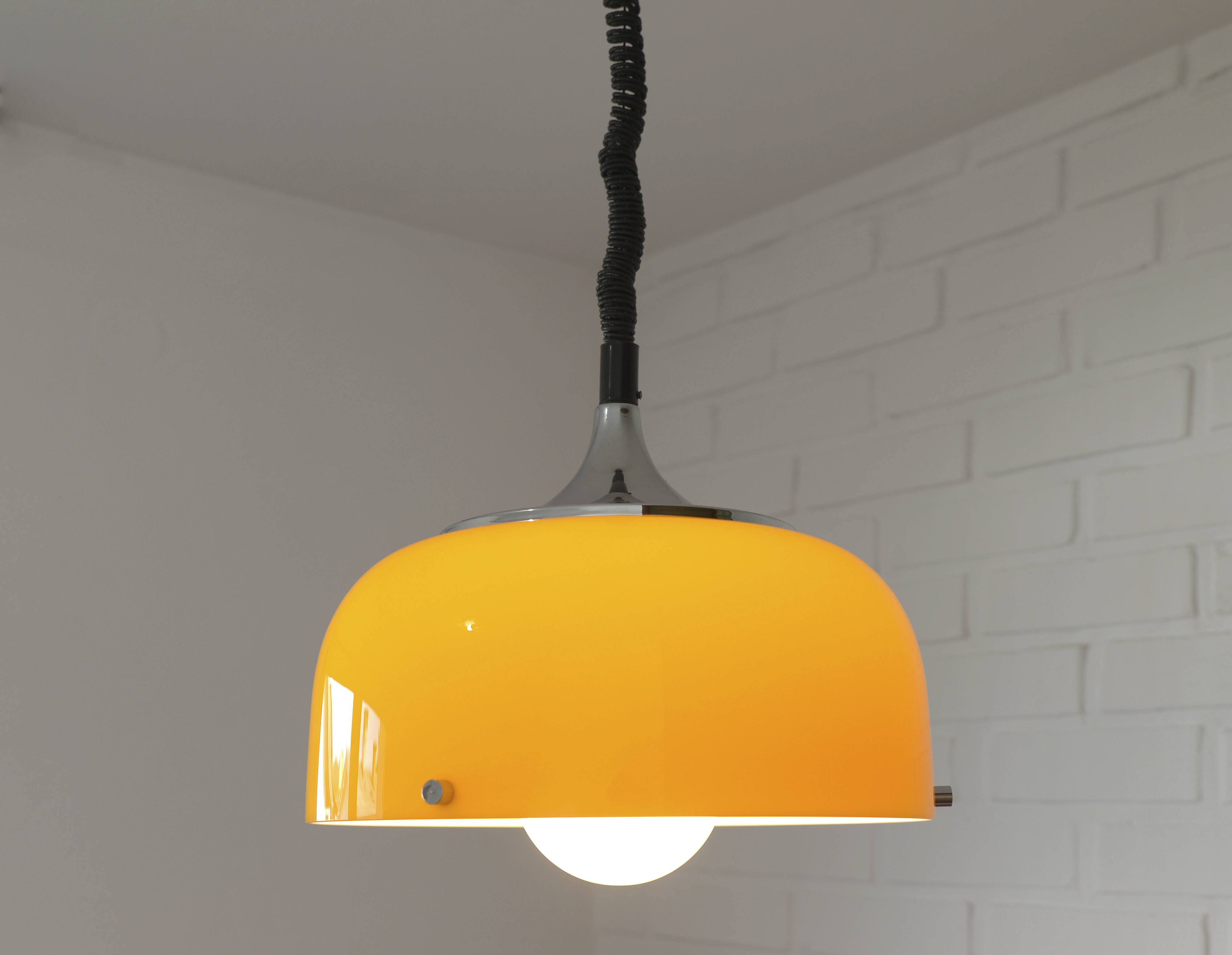 Vintage Meblo Harvey Guzzini Pendant Light MCM Yellow Plastic Hanging Lamp