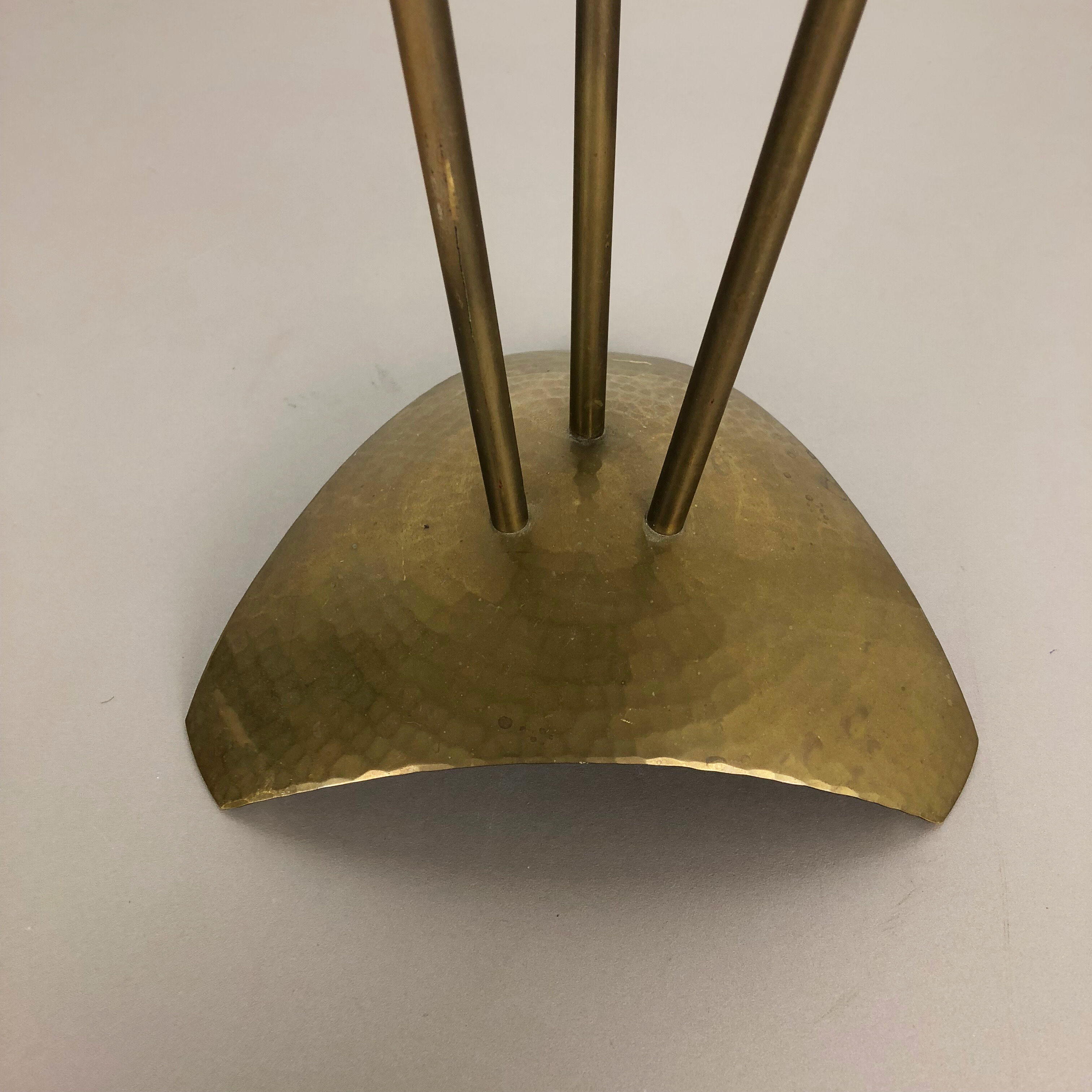 Modernist sculptural brutalist floor brass candleholder, Germany, 1950s