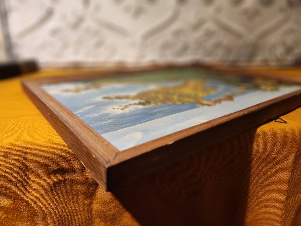 Ancient marine painting on isorel with a wooden frame.