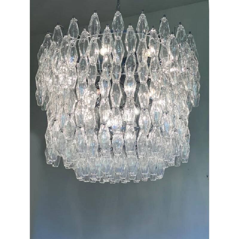 Contemporary Large Clear "Poliedri" Murano Glass Chandelier