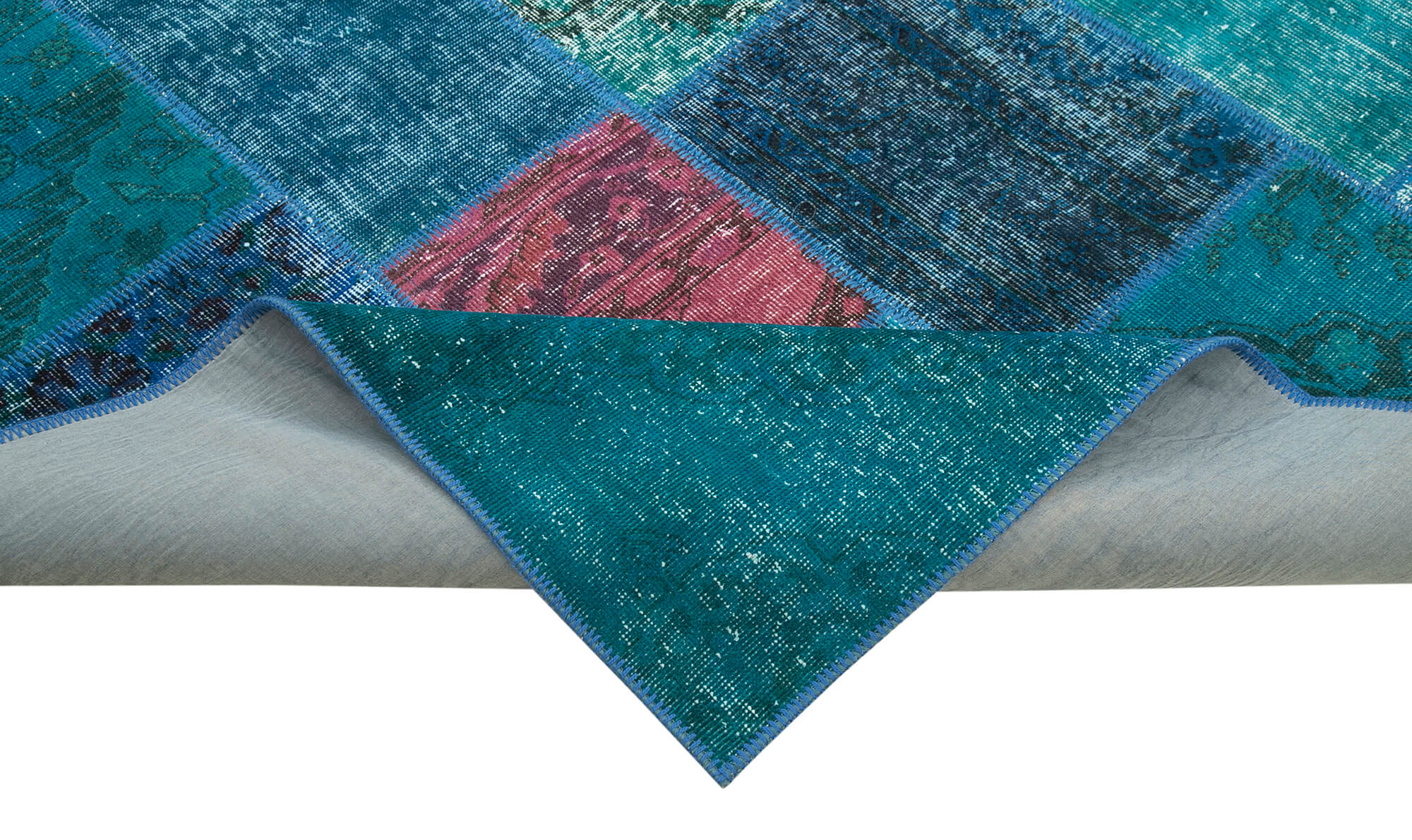Handmade oriental contemporary 204 cm x 300 cm turquoise patchwork carpet