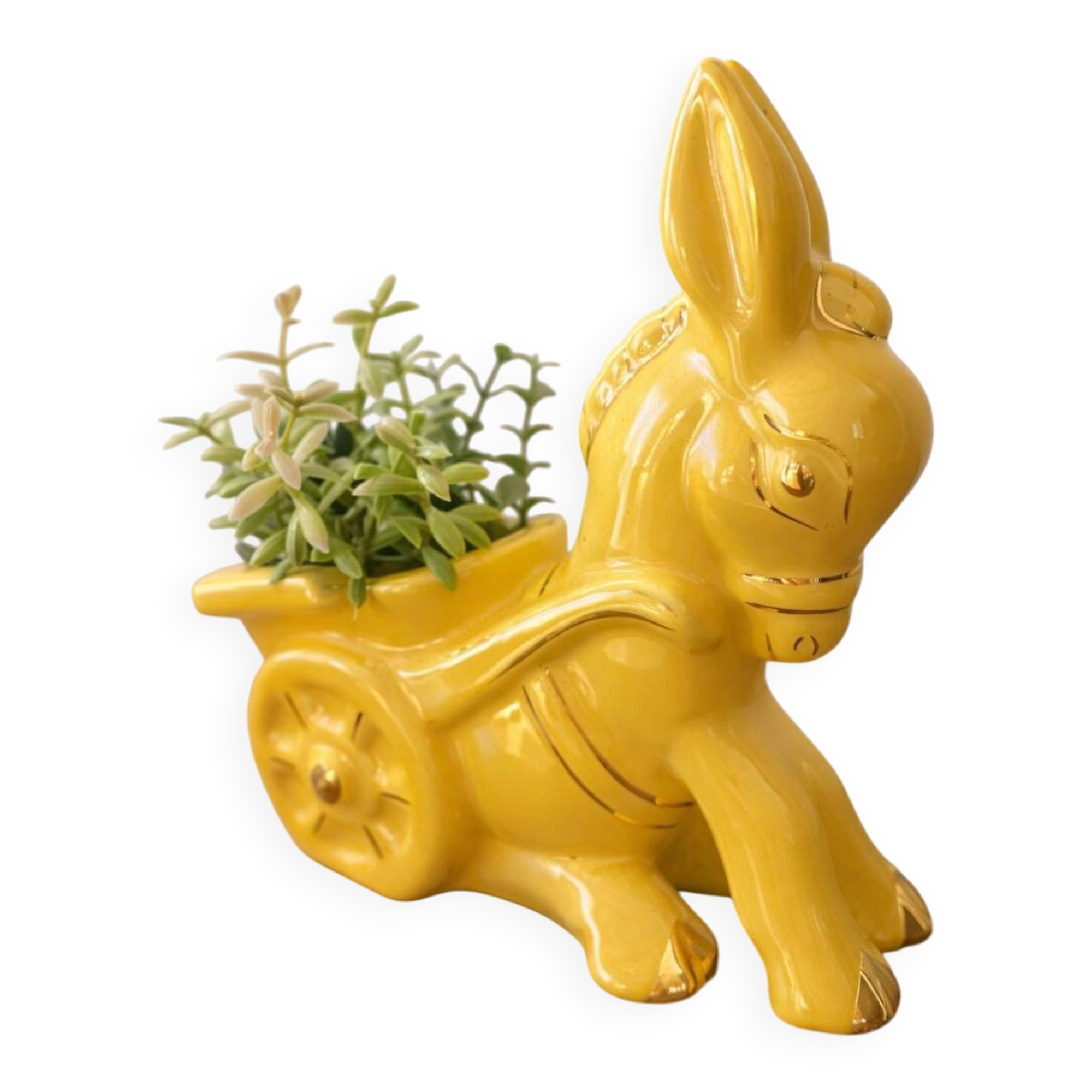 Figurine, vintage yellow ceramic donkey