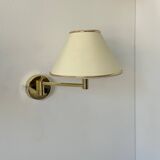 Vintage adjustable wall lamp, brass and beige fabric, France 1970