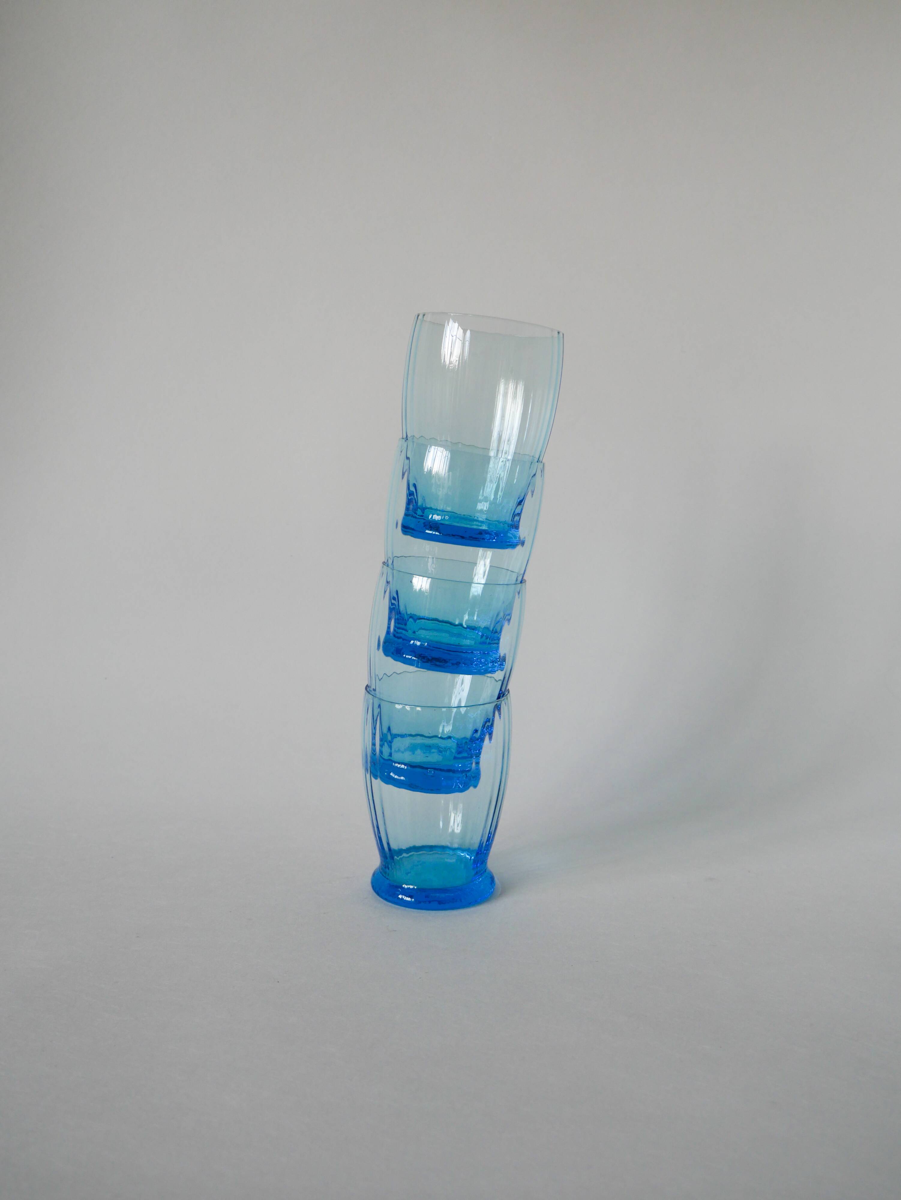 set of 4 art deco turquoise water glasses 1930