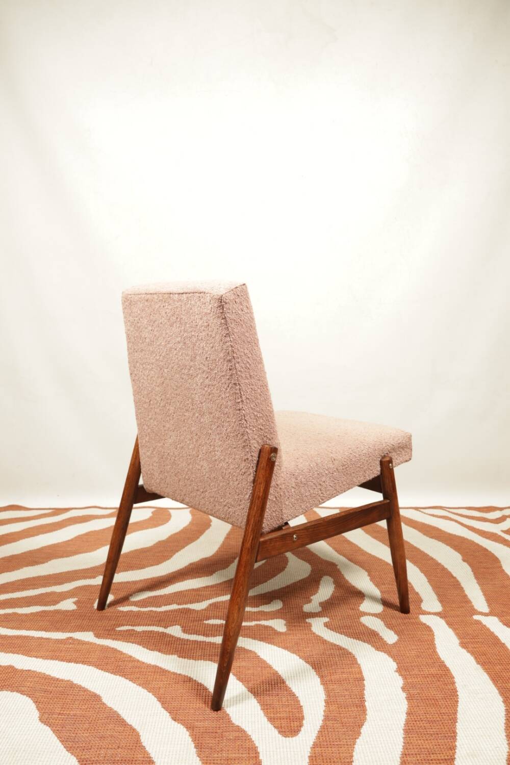 Vintage powder pink boucle armchair 1970 renovated