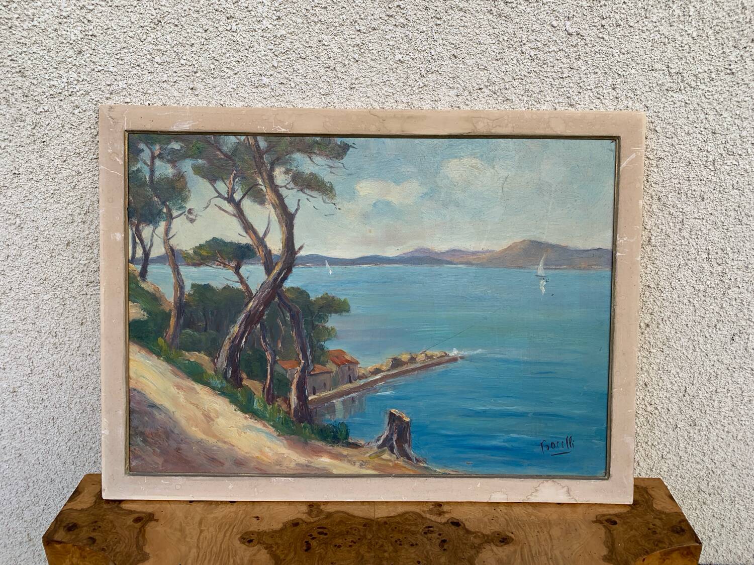 Mediterranean landscape painting signed Procelli 70 x 52
