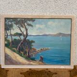 Mediterranean landscape painting signed Procelli 70 x 52