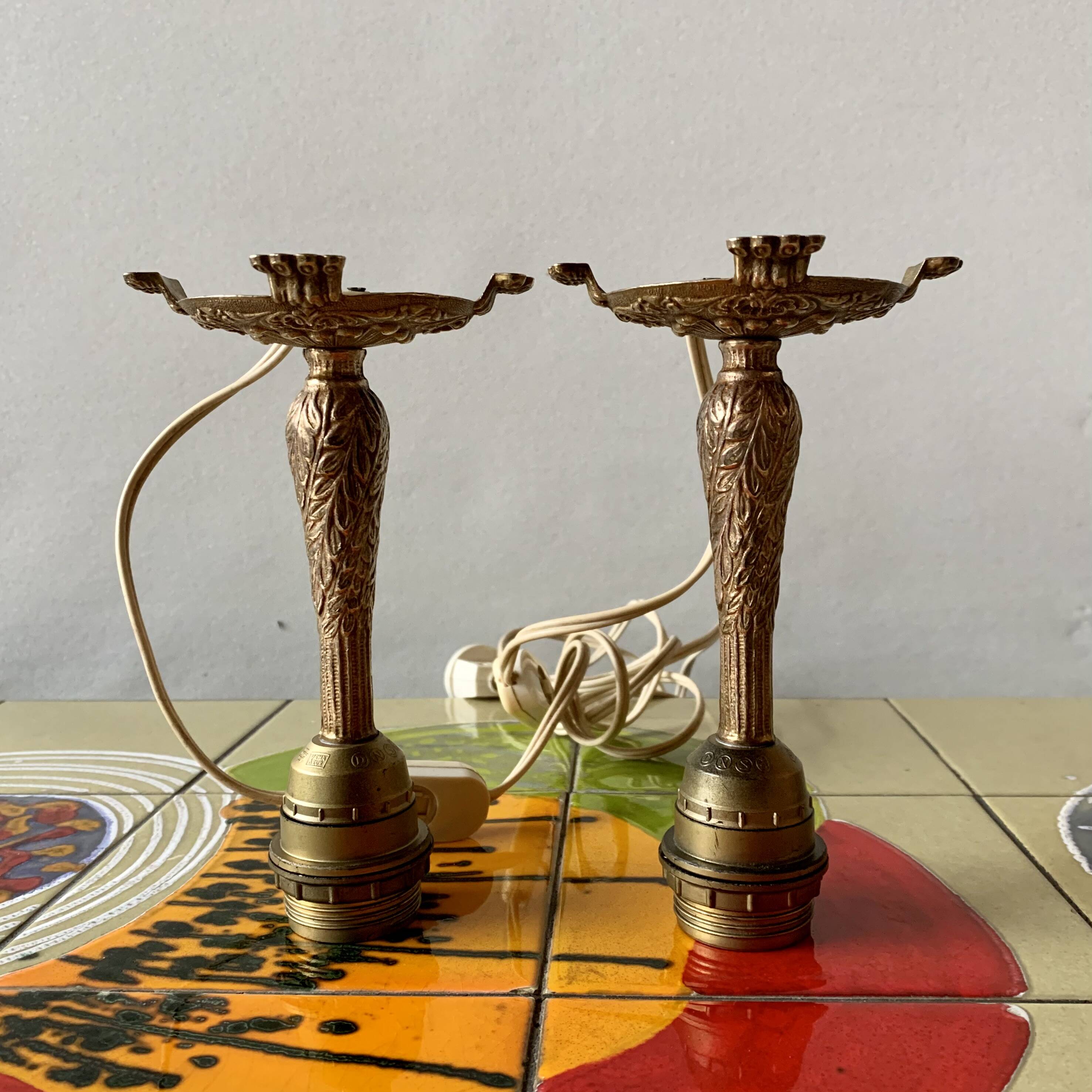 Pair of brass lamp bases - mid-century.
