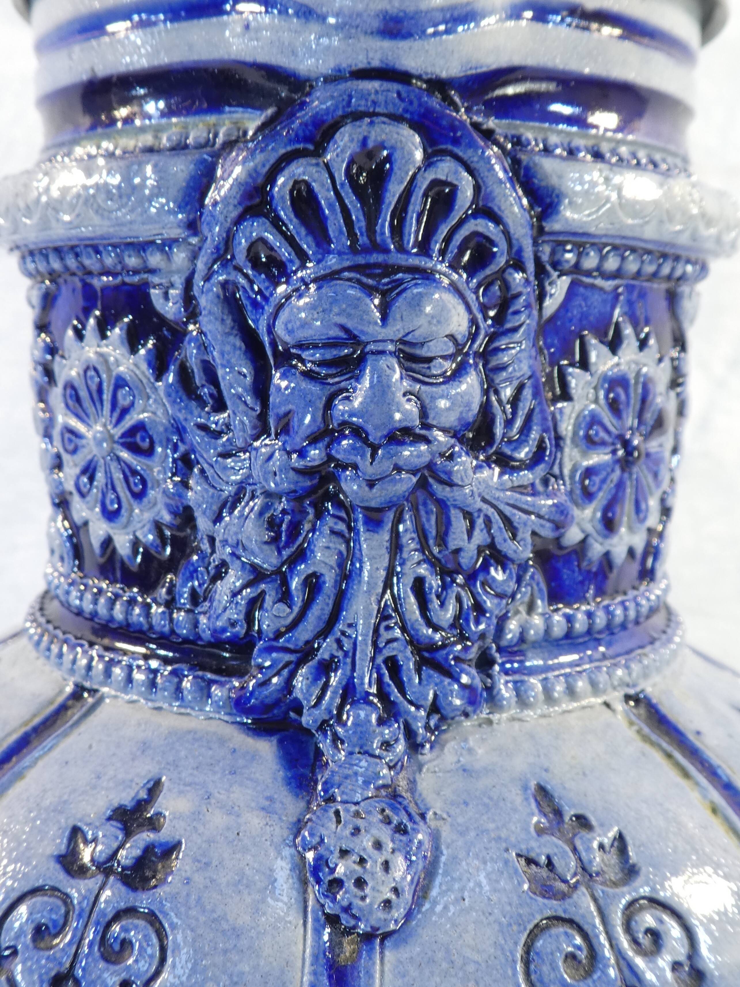 Large pitcher with gres Blue Ceramic ALLEMENAND WESTERWALD Meal scene