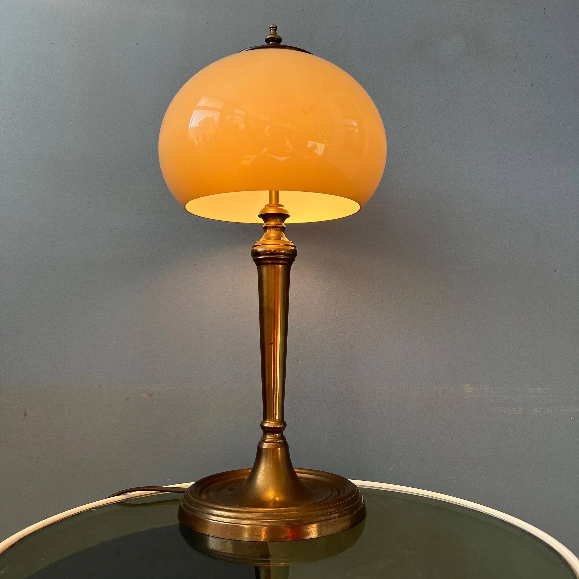 Lampe de table champignon vintage avec base en laiton