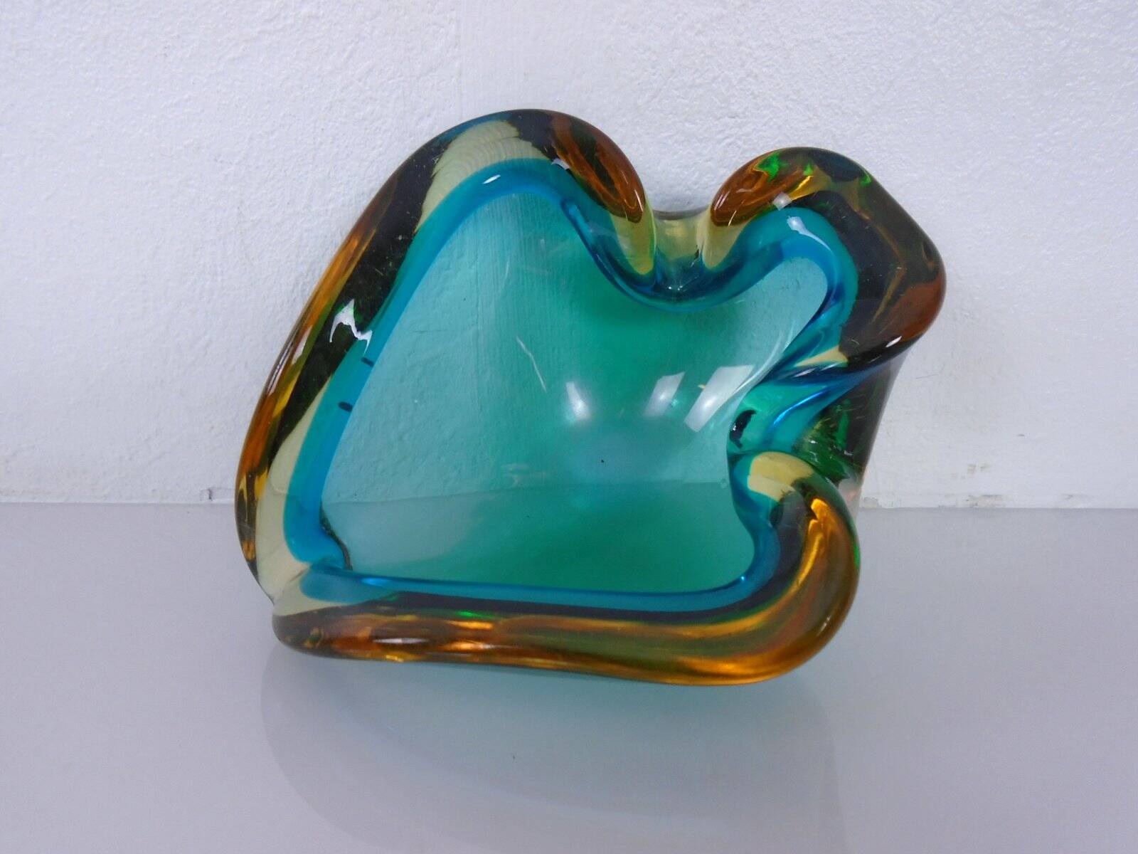 Brown & Turquoise Sommerso Murano Glass Ashtray, Italy, 1960s