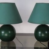 Pair of small green wooden ball lamps