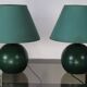 Pair of small green wooden ball lamps