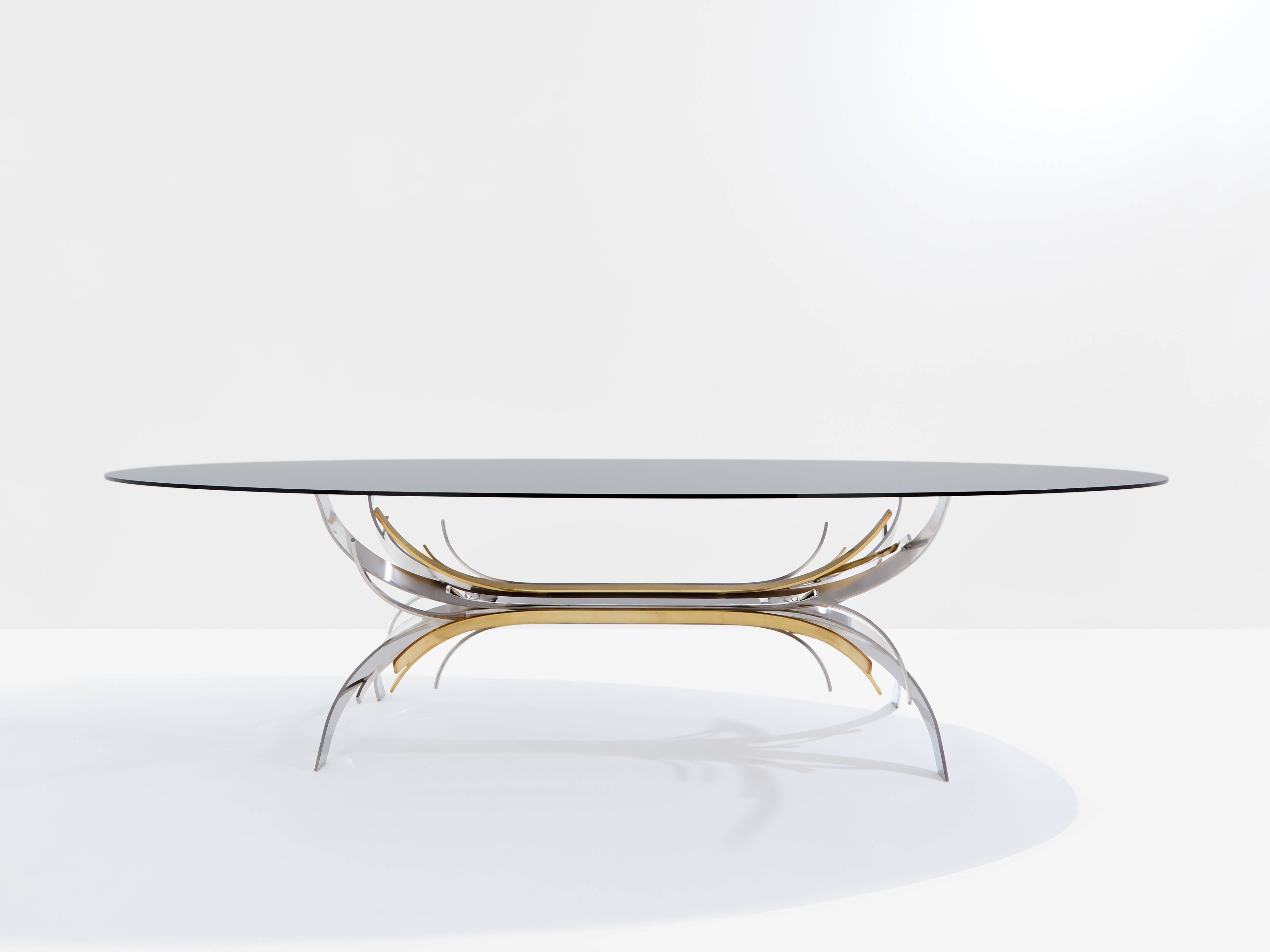 Maria Pergay steel and brass dining table Gerbe 1970
