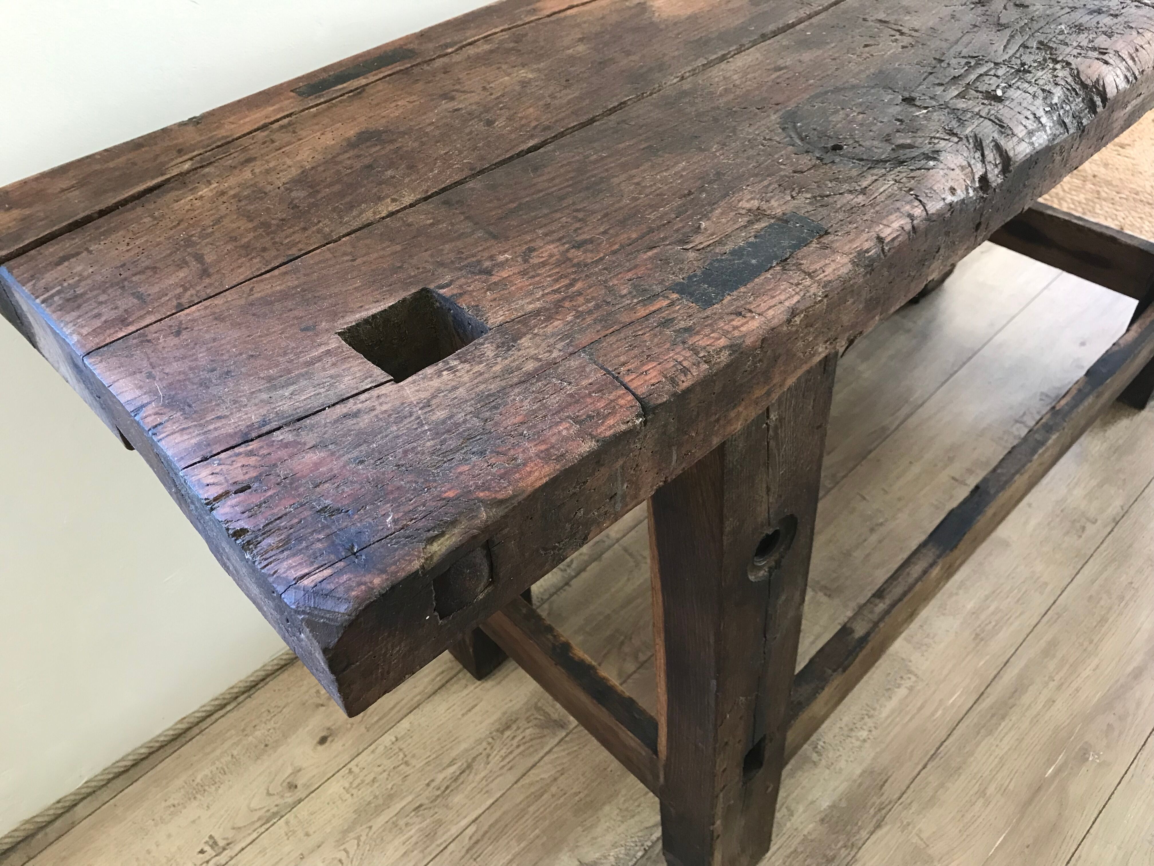 Old solid oak workbench