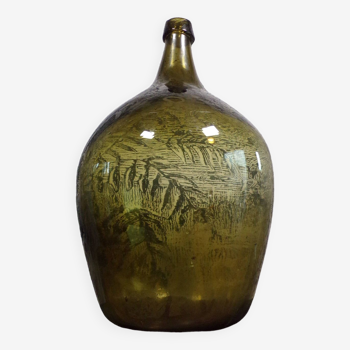 Dame jeanne 14L green-brown blown glass