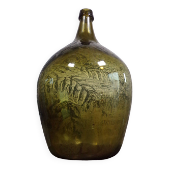 Dame jeanne 14L green-brown blown glass