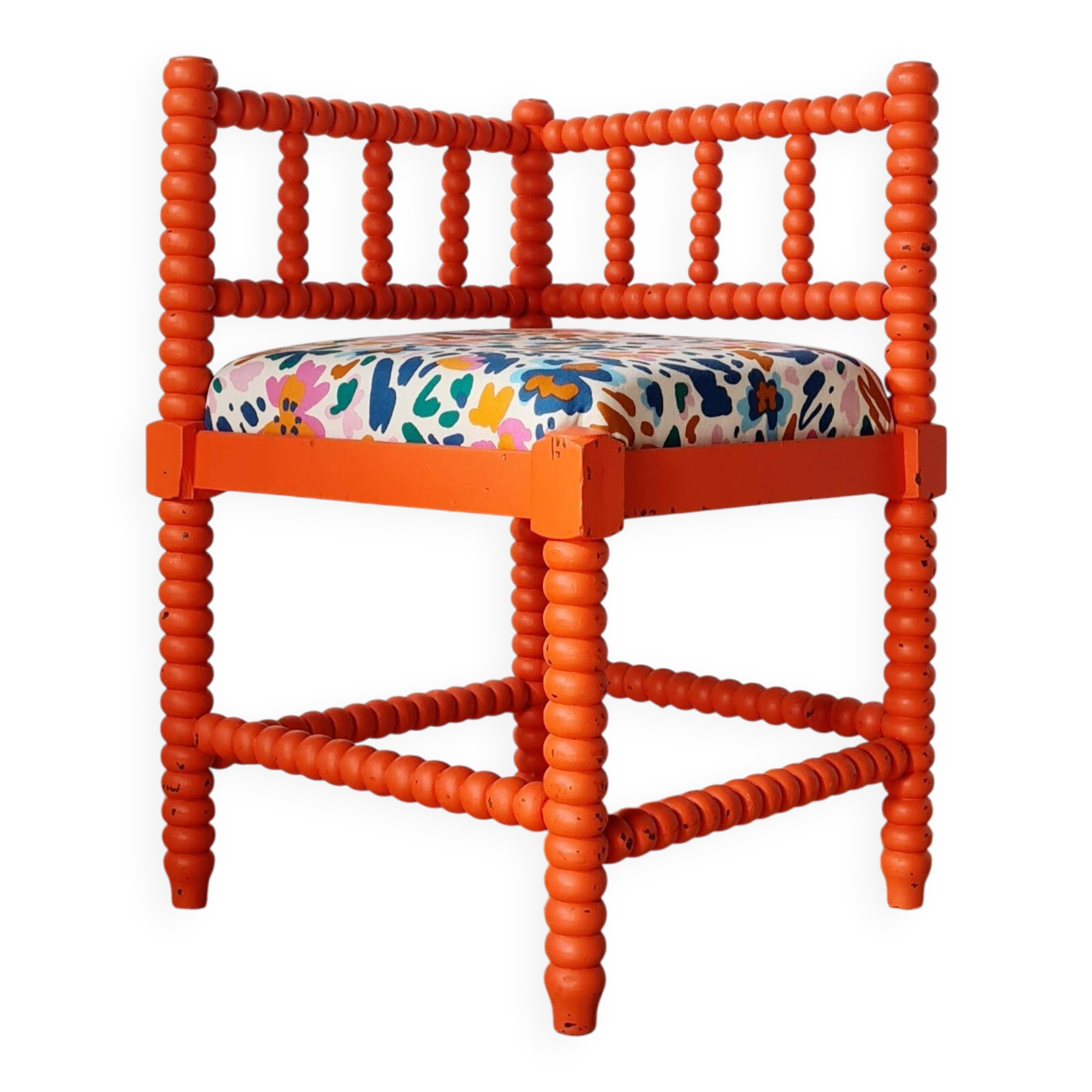 Chaise d'angle "Bobbin" revisitée – Orange Vitaminé & Floral Arty