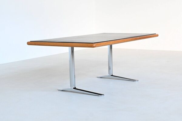 Bureau Warren Platner en cuir et chêne, Knoll, États-Unis, 1970