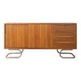 1950s sideboard in Scandinavian style, walnut veneer, Bauhaus stainless steel feet