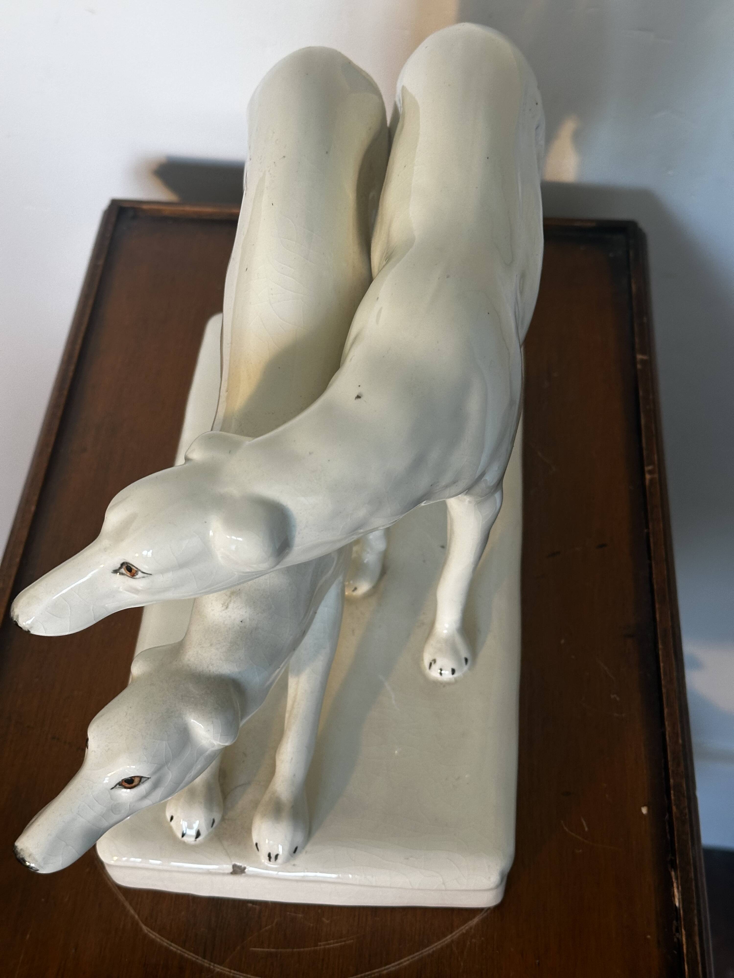 Pair of Borzoi - White Greyhounds - Art Deco ceramic