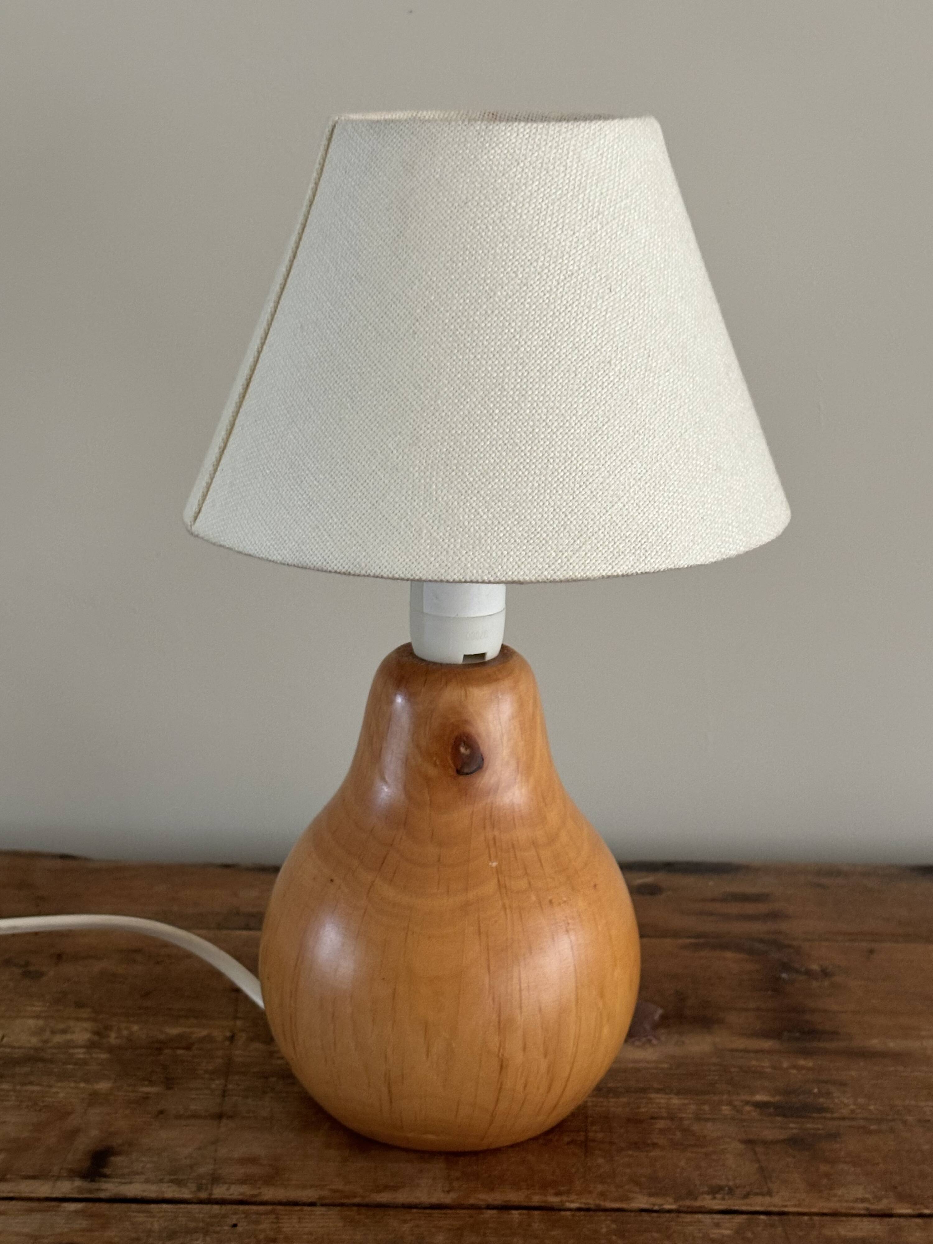 vintage wooden lamp small model with fabric shade 80's design