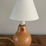 vintage wooden lamp small model with fabric shade 80's design