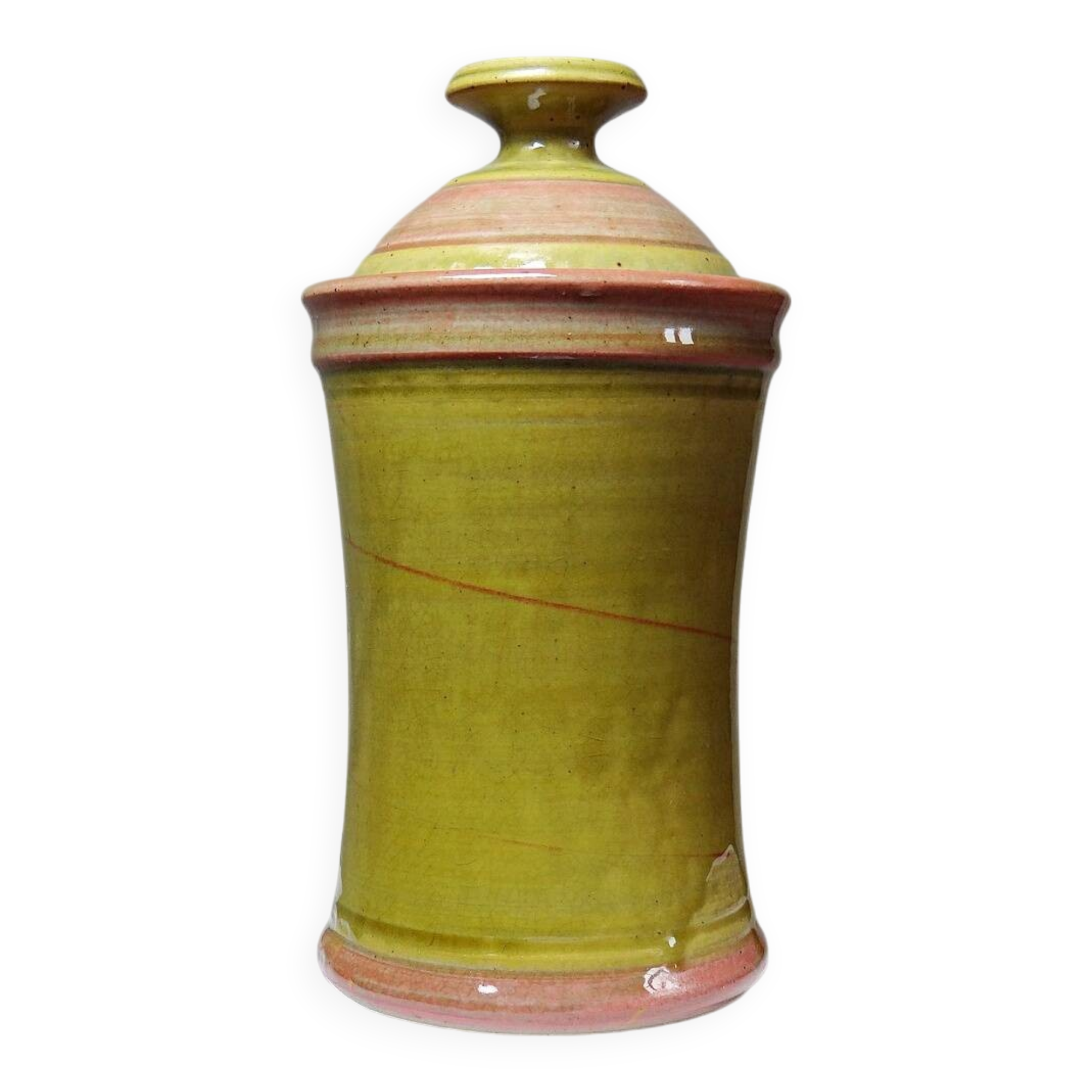 Decorative spice jar in vintage two-tone glazed stoneware, handcrafted