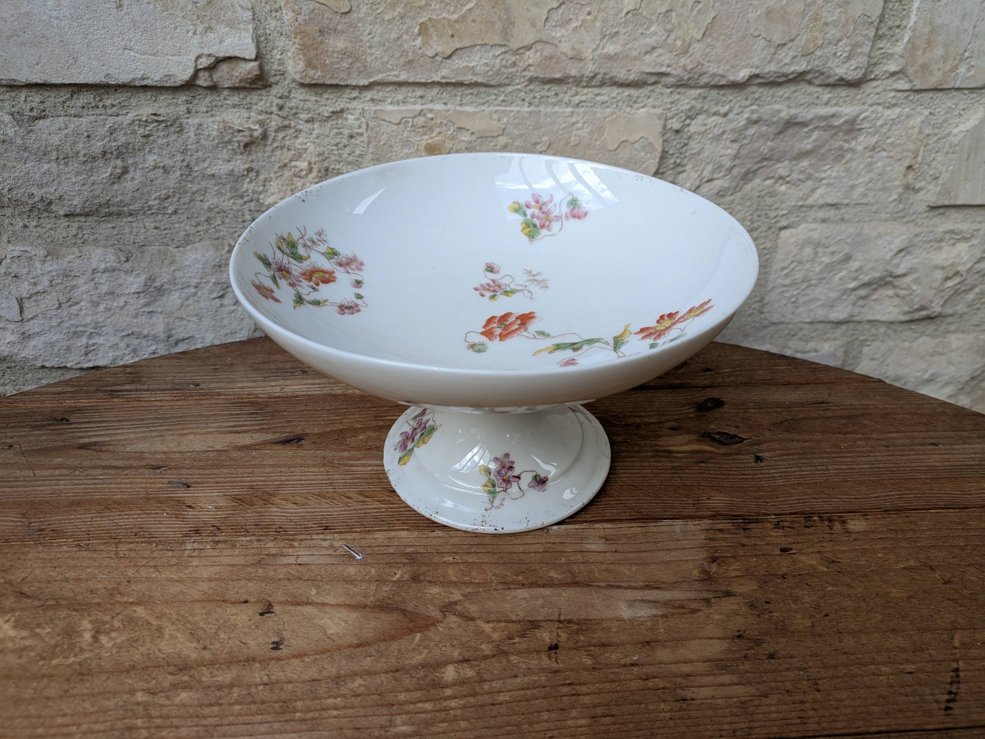 Old Limoges porcelain compote serving dish on pedestal