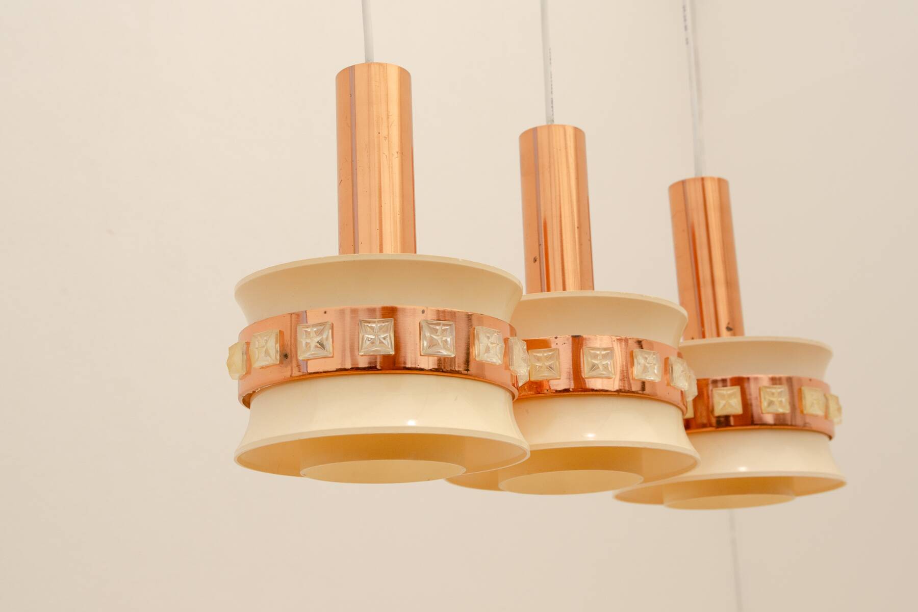 Vintage hanging lamp with three cut glass lampshades, Kamenický Šenov, 1970´s