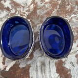 Antique, pair of salerons, silver plated, goldsmith hallmark, putti decoration, grape