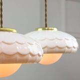 Mid-Century Italian Ceramic & Brass Pendant Lamps, Set of 2
