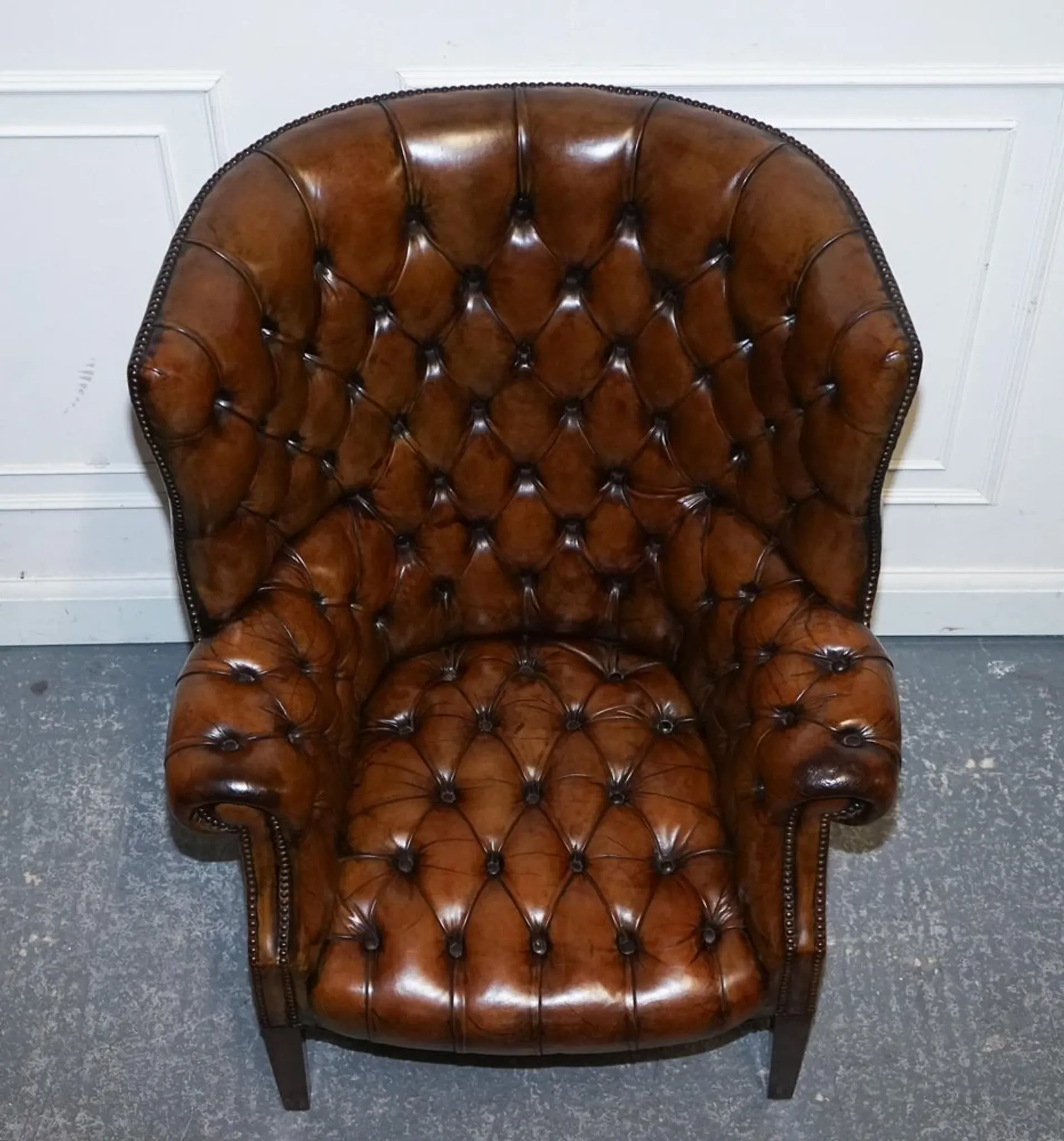 Chesterfield Porter Wingback Chair in Hand-Dyed Leather