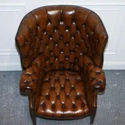 Chesterfield Porter Wingback Chair in Hand-Dyed Leather