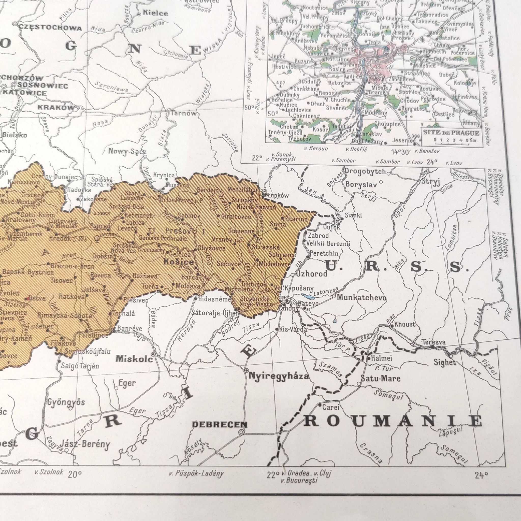 Old map of Austria, Czechoslovakia, Hungary 43x43cm from 1950