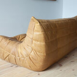 3-seater Togo camel leather sofa designed by Michel Ducaroy 1973