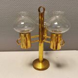 Bougeoir en laiton avec abat-jour en verre translucide fabriqué par Norway Candle Design années 1960