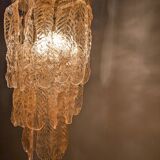 Italian Chandelier with Amber Caramel Murano Glass Leaves, 1970s