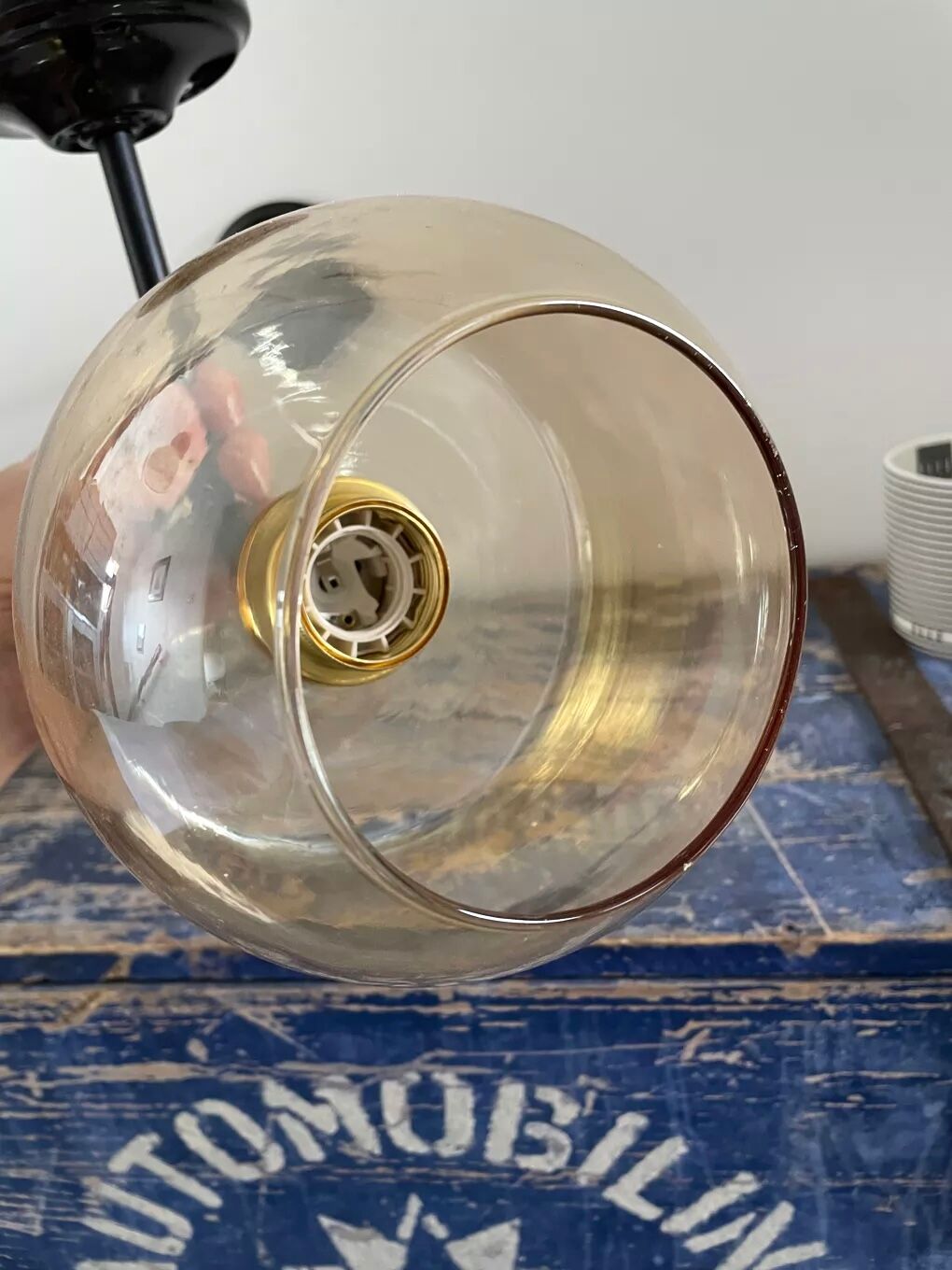 Pair of vintage amber glass wall lights