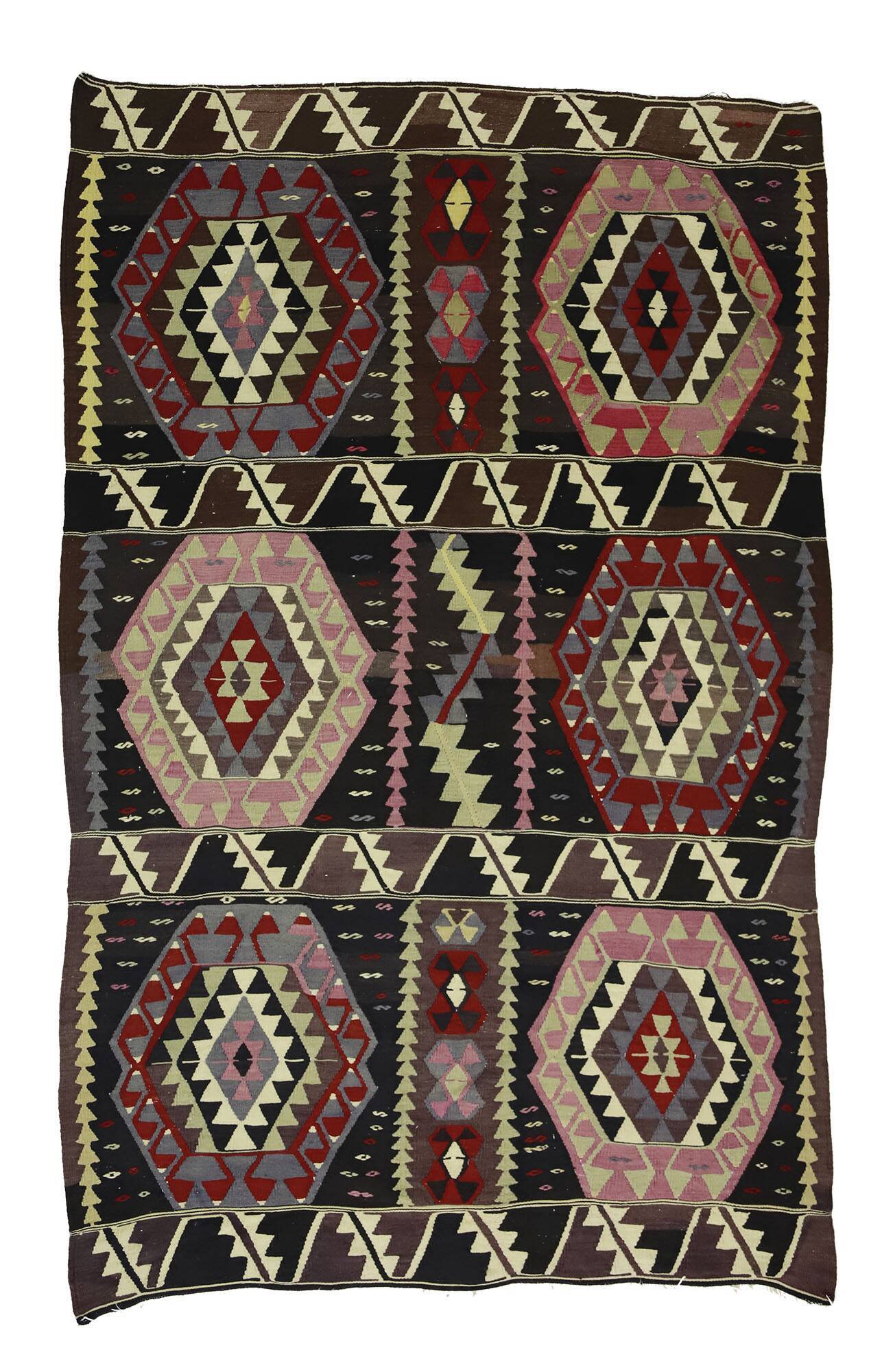Turkish Kilim Yoruk Vintage 175x282 cm Geometric Brown and Beige