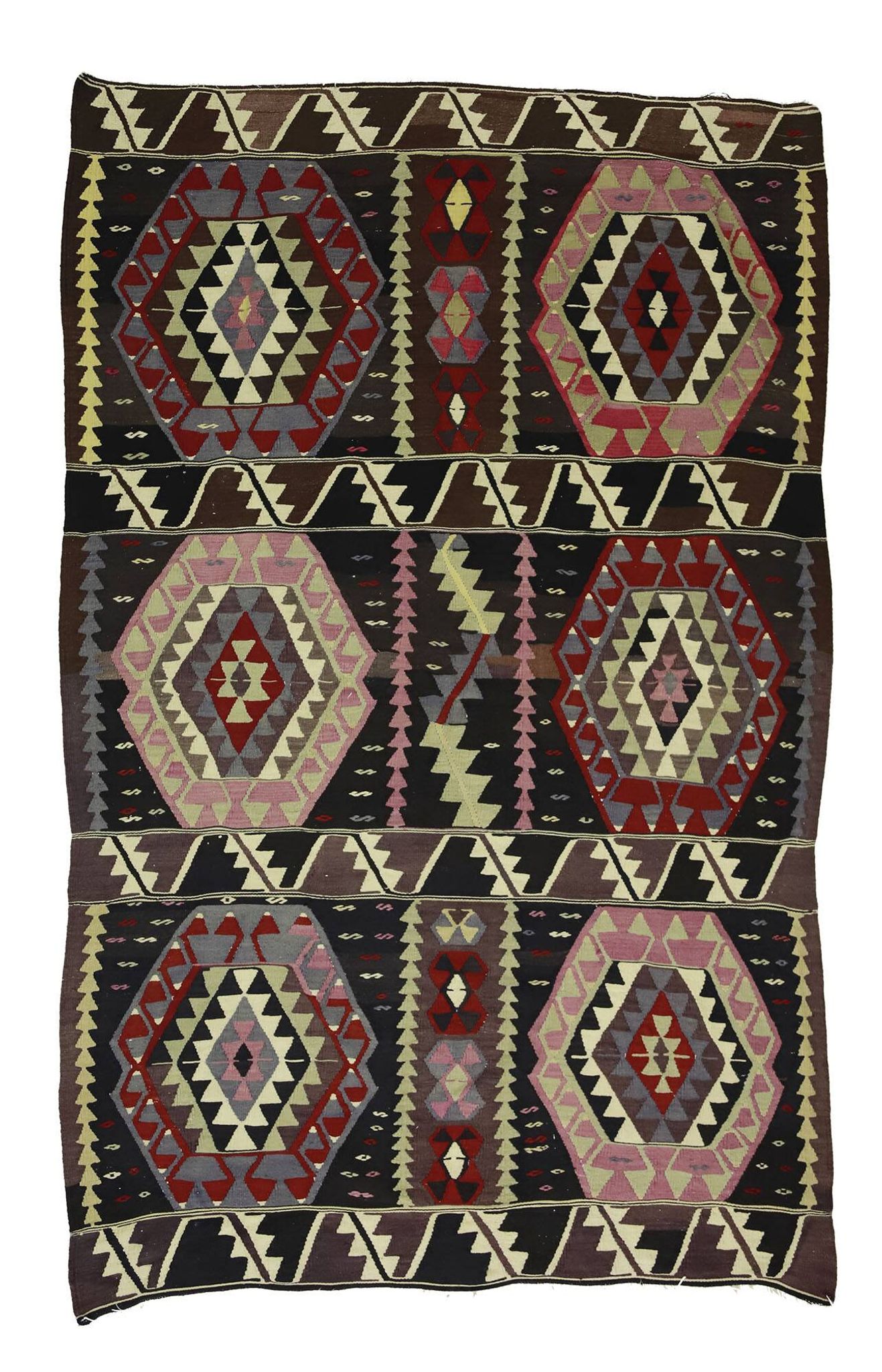 Turkish Kilim Yoruk Vintage 175x282 cm Geometric Brown and Beige