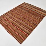 Red & Brown Pinstriped Style Vintage Kilim Rug, 142x182Cm