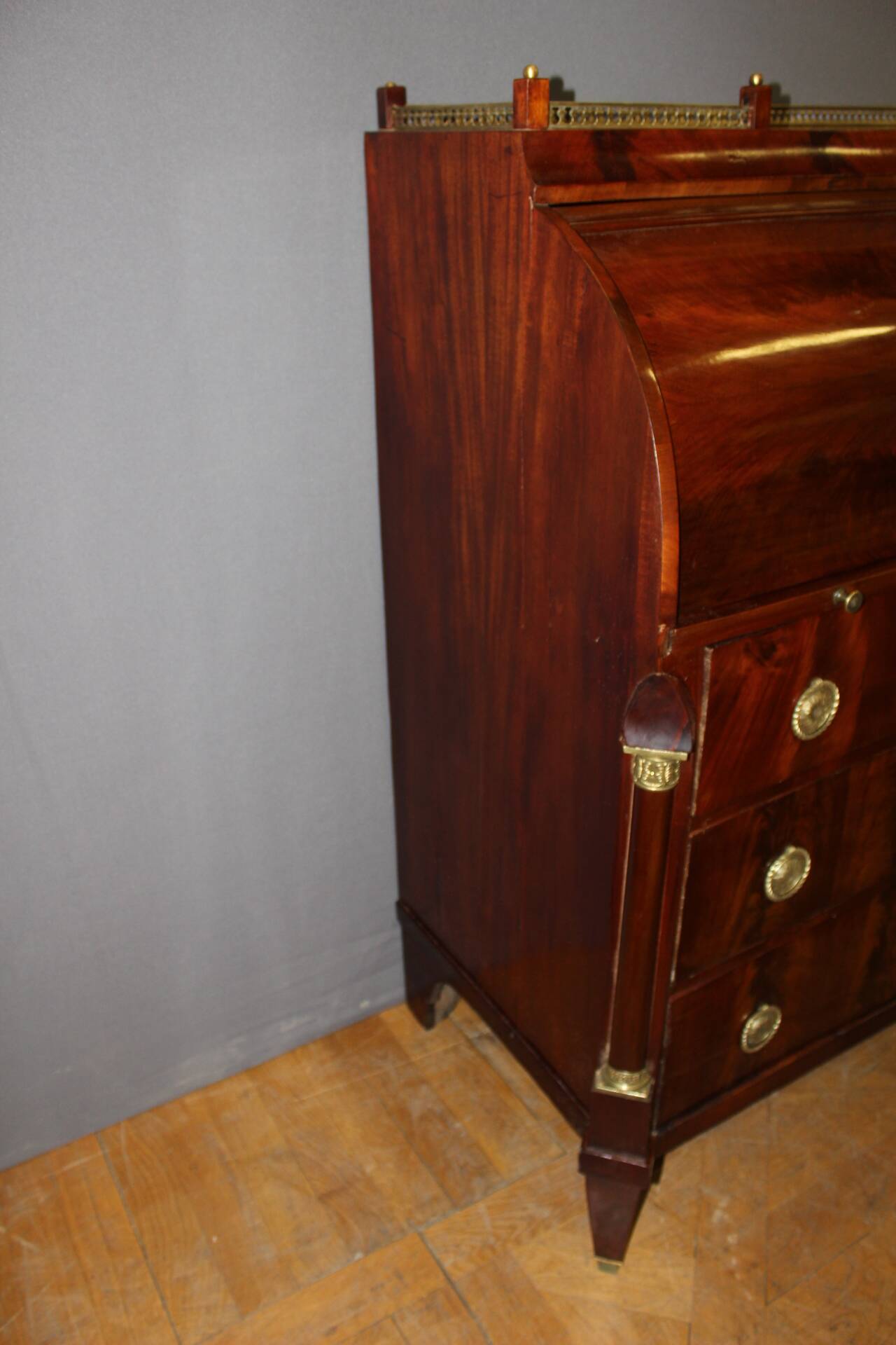 19th Century Mahogany Cylinder Secretary Desk