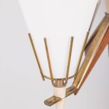 Vintage 50s chandelier in brass, wood and opal glass italian design