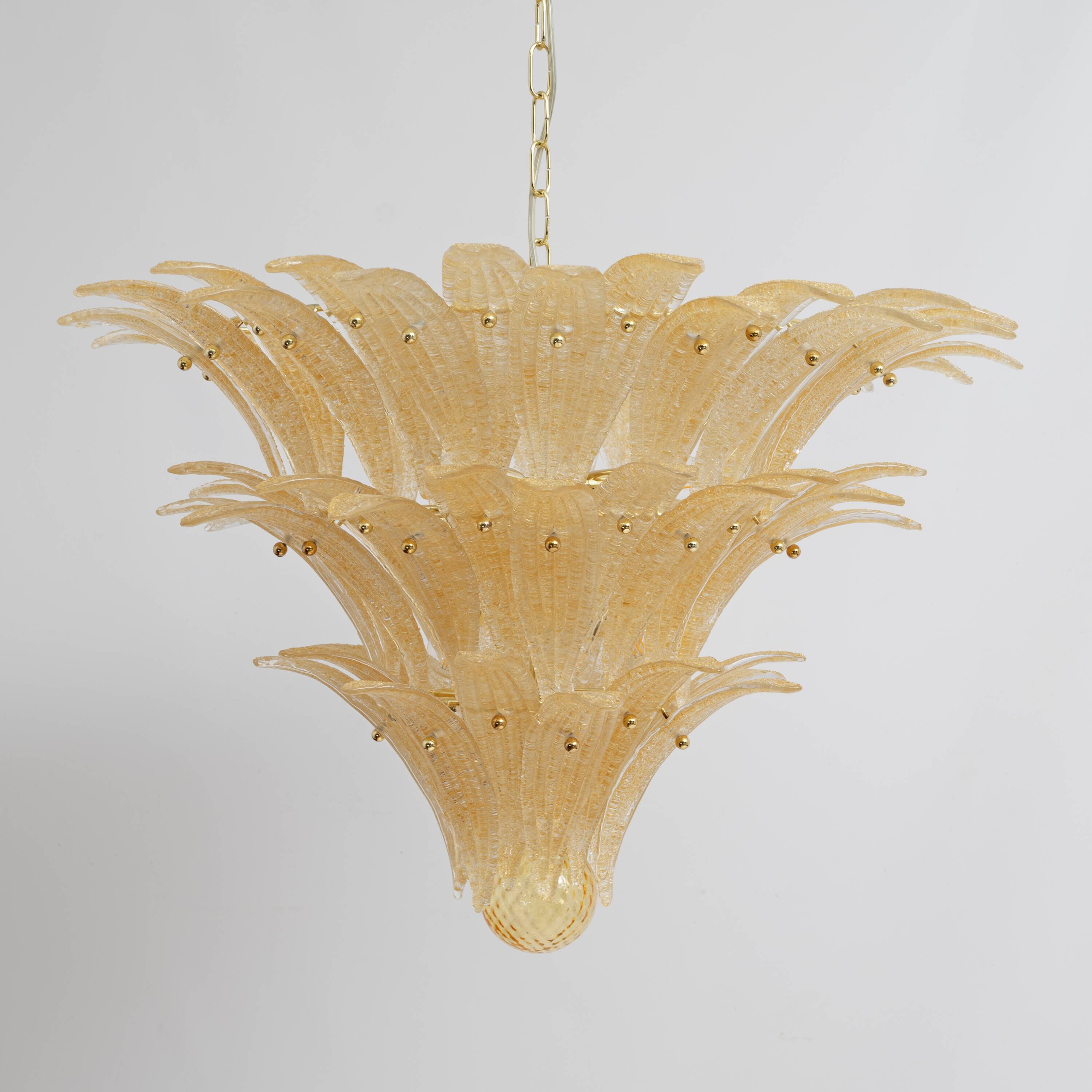 Barovier & Toso Style Gold-Palmette Murano Glass Pendant Chandelier