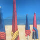Oil on canvas depicting the parasols of Deauville