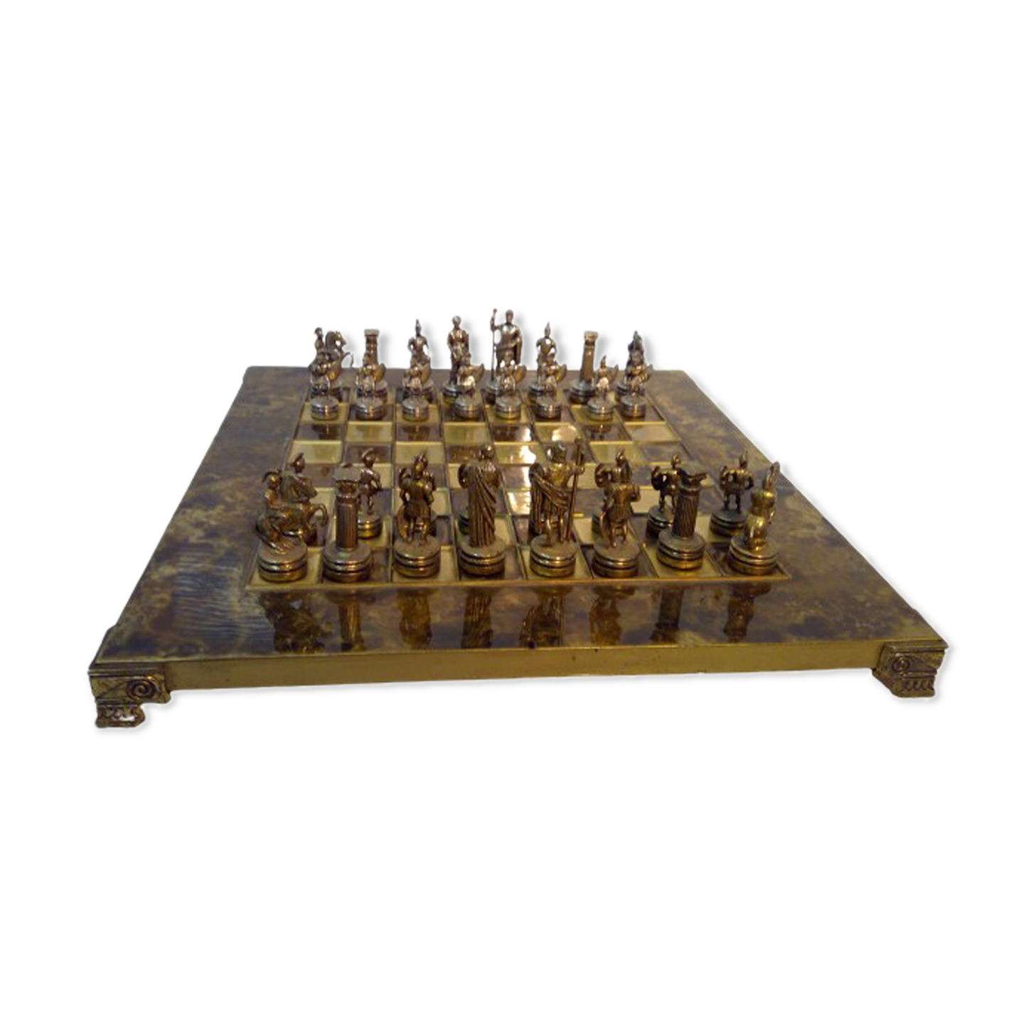 Chess game board glass metal figurine