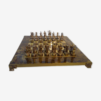 Chess game board glass metal figurine